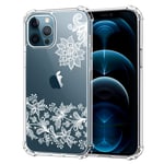 MoKo Compatible with New iPhone 12 Pro Max Case 6.7 inch 2020, Anti-Yellow Shockproof Reinforced Corners TPU Bumper & Anti-Scratch Transparent Hard Panel Protective Cover, White Lotus