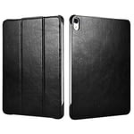 iPad Pro 12.9 2018 Leather Case, Icarer Vintage Genuine Leather Folio Flip Smart Cover Case with Auto Wake/Sleep Function [Magnetic Latch] Kickstand for iPad Pro 12.9 inch 2018 Model (Black)