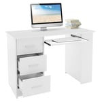 Työpöytä kolmella laatikolla kolme hyllyä ja näppäimistölaatikko 110x49x75 cm Valkoinen puu ML-Design