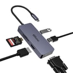 Hub USB C, Adaptateur USB C Qhou 6 en 1 USB C vers HDMI VGA Double Affichage avec HDMI 4k, VGA, USB A, USB 2.0, Lecteur SD/TF pour MacBook/Lenovo et Autres Appareils de Style C HB101
