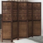 Room Divider 5 Panels Dark Brown Solid Wood Paulownia vidaXL