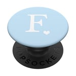 White Initial Letter F Heart Monogram On Pastel Light Blue PopSockets Grip and Stand for Phones and Tablets