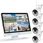 YESKAMO CCTV Camera Systems Wireless Outdoor, 3MP Ultra-HD Spotlight WiFi IP Camera with 16'' IPS Screen, 8CH 4 Cameras Kits 2 Way Audio, Video Surveillance System for Home Security, NO Hard Drive