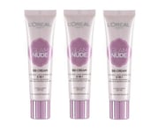 3 x L'OREAL GLAM NUDE BB CREAM 5 in 1 SKIN PERFECTOR - ULTRA LIGHT SPF 20 