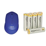 Logitech M330 Silent Plus Wireless Mouse (USB for Windows/Mac/Chrome OS/Linux) - Blue & Amazon Basics AA Performance Alkaline Batteries [Pack of 8] - Packaging May Vary