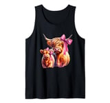 Cute Baby Scottish Highland Cow and Calf Pink Coquette Tank Top