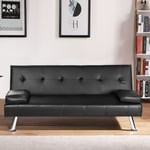 New Sofa Bed Faux Leather Black Sofa Bed Recliner 3 Seater Luxury/Budget Modest