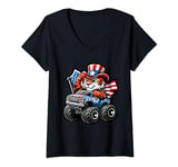 Womens Patriotic Tiger 4th July Monster Truck American V-Neck T-Shirt