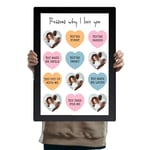 Personalised Reasons Why I Love You Photo Upload With Messages Framed Print in A3 or A4 size, Black or White (Black, A3)