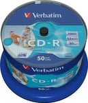 Verbatim CD-R, 52x, 700 MB/80 min, 50-pack, spindel, AZO, printable (43438)