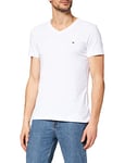 Tommy Hilfiger - Men's Core Stretch - V Neck - Tommy Hilfiger T Shirt Men's - Brand Logo - Short Sleeved Shirt - Slim Fit - Cotton - White - M