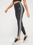 adidas Sportswear Womens Leopard Print 3 Stripe Leggings - Grey, Grey, Size Xs, Women