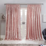Sienna Crushed Velvet Curtains Pencil Pleat Pair of Fully Lined Tape Top Thermal Panels, Blush Pink - 90" x 90"
