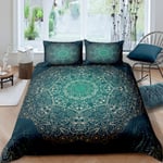 Loussiesd Boho Mandala Duvet Cover Bohemian Style Bedding Set Decorative Exotic Floral Comforter Cover for Girls Kids Women Chic Golden Green Bedspread Cover Double Size With 2 Pillow Case
