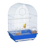 Relaxdays Cage à Oiseaux, canaris, perruches, avec perchoirs, balançoire & mangeoires, HLP 49,5 x 34,5 x 31 cm, Bleu