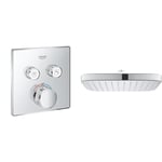 GROHE Grohtherm SmartControl - Concealed Square Thermostat for Shower or Bath (2 Valves & Vitalio Comfort 250 - Cube Shower Head with Relaxing Rain Spray (Anti-Limescale System, Min.
