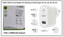 Belkin 2.4A Global Travel Kit USB Charger for iPhone iPad Tablet Smartphone 