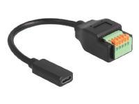 Delock - USB-adapterkabel - 24 pin USB-C (hona) till 5-stifts terminalblok - 15 cm - tryckknapp, 2.54 mm pitch, stripped ends - svart