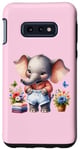 Coque pour Galaxy S10e Bébé éléphant rose en tenue, fleurs et papillons