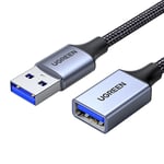 Ugreen USB-A (hann) til USB-A (hun) 3.0 forlengelseskabel, 5 Gbps, 2 m - Grå