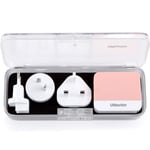 URbantin USB Plug Charger 4-Port with Worldwide Travel Adapter and Gift Box, Wall Charger with UK US EU AUS Universal International Plugs Adaptor (Pink with Clear box)