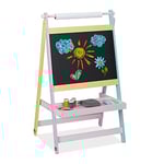 Relaxdays Tableau pour Enfants Deux en Un, 90 x 56 x 42 cm, Rouleau de Papier, Craie, Dessin, Dimensions, Multicolore