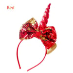 Kids Headband Unicorn Horn Bowknot Headwear Red