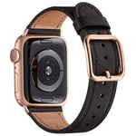MNBVCXZ Straps Compatible with Apple Watch Strap 42mm 44mm 38mm 40mm,Top Grain Leather Band, Multiple Colour Replacement Strap for iWatch Series 6/5/4/3/2/1,SE(42mm 44mm, Black&RoseGold)