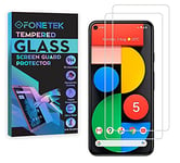 Fonetek® Pack of 2, To Fit Google Pixel 5, TEMPERED GLASS Screen Protector LCD Guard Case Cover for Google Pixel 5 [9H Hardness] [Crystal-Clear] [Scratch-Resistant] [Bubble-Free]
