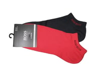 HUGO BOSS  Finest Soft Cotton Trainer Socks Black Red  2 Pairs  Size 5½ - 8