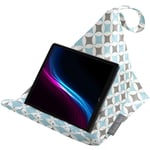 Izabela Peters® Designer Bean Bag Cushion Pillow Holder Stand for iPad, Tablet, Kindle, Phone - Works Every Angle - Luxurious Shimmer Velvet - Celeste Blue & Grey Bahia | Marrakech Collection