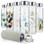 Reeho Borosilicate Glass Water Bottle, Glass Drinking Bottle with Neoprene Sleeve and Leakproof Stainless Steel Lid 500 ml / 1000 ml / 1 Litre