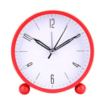 LEILIANG 4" Round Silent Alarm Clock Non Ticking Bedside/Desk Alarm Clock Battery Powered Travel Clock with Nightlight (Red)