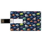 64G USB Flash Drives Credit Card Shape Space Decor Memory Stick Bank Card Style Futuristic Science Fiction Comic Planet Spaceships Androids Rockets Ufo Illustration,Multi Waterproof Pen Thumb Lovely J