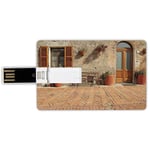 16G USB Flash Drives Credit Card Shape Tuscan Memory Stick Bank Card Style Medieval Facade Rustic Wooden Door Ancient Brick Wall in Small Village,Tan and Light Cinnamon Waterproof Pen Thumb Lovely Jum