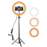 Ring Light 10" with Adjustable Tripod Stand & Phone Holder for Youtube Video, Dimmable Desk LED Ring Light for Selfie, Cellphone, Photography, Makeup with 3 Light Modes & 10 Brightness Level