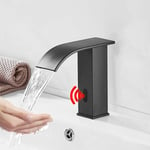 Noir Mitigeur lavabo cascade à capteur infrarouge Automatique Mélangeur à induction Robinet de salle de bain Robinet de lavabo, fonctionnement à piles