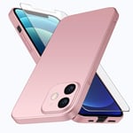 YIIWAY Case for iPhone 12 Mini + Tempered Glass Screen Protector, Rose Gold Ultra Slim Protective Case Hard Cover Shell for iPhone 12 Mini (5.4") YW42024
