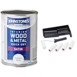 Johnstone's - Quick Dry Satin - Brilliant White - Mid Sheen - Water Based - Interior Wood & Metal & Fit For The Job 7 pc Foam Mini Paint Roller Set for Painting with Gloss & Satin