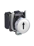 Schneider Electric Harmony push button complete with spring return and flat touch surface in white with black arrow 1xno xb4ba3341