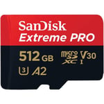 SanDisk 512 Go Extreme Pro Carte microSDXC + Adaptateur SD Classe 10, U3, V30
