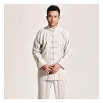 Mr. Hao Tai Chi Uniform Tang suit men's Chinese style shirt long-sleeved cotton and linen leisure suit morning exercise Tai Chi exercise clothing suit,Gray,XL