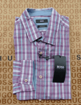 New Hugo BOSS purple checked long sleeve regular smart casual suit shirt LARGE