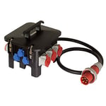 as - Schwabe Construction site Power Distributor M6-400 V / 63 A CEE Plug 5 pin to 3 x Schuko sockets, 6 x 5 pin CEE sockets 400 V / 16, 32 A - IP44 - Made in Germany - Black I 60561