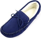 SNUGRUGS Homme Wool Lined Suede Moccasin Slippers with Soft Sole Chaussons Bas, Bleu Marine, 50.5 EU