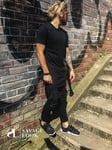 Men Savage Look Streetwear Longline T-shirt Short Sleeve Oversized Black Size L