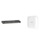 NETGEAR (GS316EP) Switch Ethernet PoE 16 Ports RJ45 Gigabit (10/100/1000), Serie Plus Manageable PoE & Point d'accès Borne WiFi 6 (WAX214v2) -Vitesse Dual-Band AX1800 | PoE avec 1 Port Ethernet