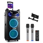 Moukey Karaoke Machine, Double Woofer PA System with 2 Wireless Microphones, Disco Lights and Echo/Treble/Bass Adjustment, Portable Bluetooth Speaker for Party, Support TWS/REC/AUX/MP3/USB/TF/FM