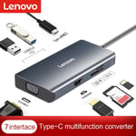 Lenovo - HUB USB type-c pour ordinateur portable, HDMI, VGA, lecteur de cartes Micro SD, PD, double OTG, adaptateur multiport