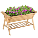 Outsunny Free Standing Wooden Planter Garden Raised Bed Outdoor Patio with Storage Shelf Plates, 148.5x79x82cm